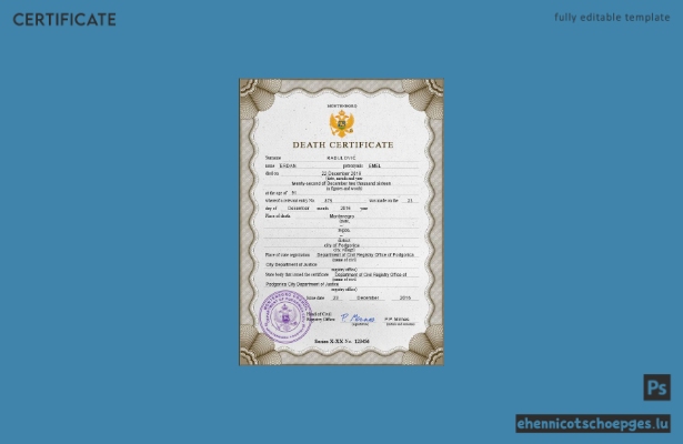 Montenegro Personenstandsregister Sterbeurkunde PSD-Beispielvorschau